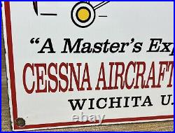 Vintage Cessna Aircraft Co Porcelain Sign Airplane Hangar Gas Station Motor Oil