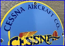 Vintage Cessna Aircraft Co Porcelain Sign Airplane Hangar Gas Station Motor Oil