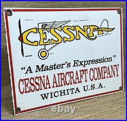 Vintage Cessna Aircraft Co Porcelain Sign Airplane Hangar Gas Station Motor Oil