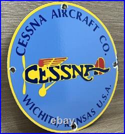 Vintage Cessna Aircraft Co Porcelain Sign Airplane Hangar Gas Station Motor Oil