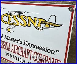 Vintage Cessna Aircraft Co Porcelain Sign Airplane Hangar Gas Station Motor Oil