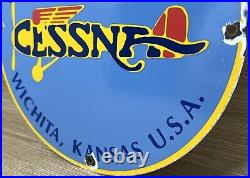 Vintage Cessna Aircraft Co Porcelain Sign Airplane Hangar Gas Station Motor Oil