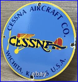 Vintage Cessna Aircraft Co Porcelain Sign Airplane Hangar Gas Station Motor Oil