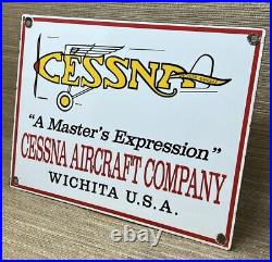 Vintage Cessna Aircraft Co Porcelain Sign Airplane Hangar Gas Station Motor Oil