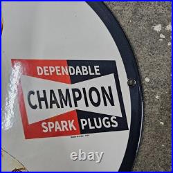 Vintage Champion Plugs Old Us Gasoline Oil Gas Pump Enamel Porcelain Sign