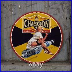 Vintage Champion Spark Plug Porcelain Sign Gas Oil Pump Plate Racing Station