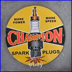 Vintage Champion Spark Plugs Old Us Gasoline Oil Gas Pump Enamel Porcelain Sign