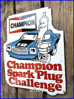 Vintage Champion Spark Plugs Porcelain Vehicle Shop Gas Oil Pump Service Sign