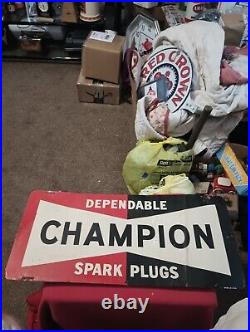 Vintage Champion Spark Plugs Tin Sign Dependable Oil Gas Advertising Original