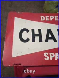 Vintage Champion Spark Plugs Tin Sign Dependable Oil Gas Advertising Original