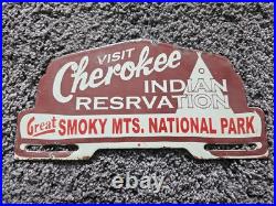 Vintage Cherokee Smokey Mountains National Park Porcelain License Plate Topper