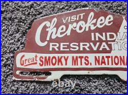 Vintage Cherokee Smokey Mountains National Park Porcelain License Plate Topper