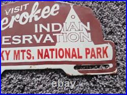 Vintage Cherokee Smokey Mountains National Park Porcelain License Plate Topper