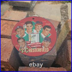 Vintage Chesterfield The Baseball Man's Cigarettes Porcelain Gas Oil 4.5 Sign