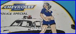 Vintage Chevrolet Porcelain Gas Auto Police Route 66 Service Pump Plate Sign