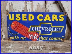 Vintage Chevrolet Porcelain Sign Used Car Truck Dealer Oil Gas Station Service