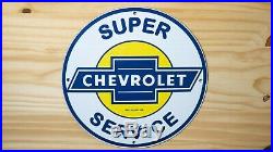 Vintage Chevrolet Super Service Bowtie Porcelain Sign Gas Oil Dealer Pump Plate