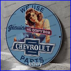 Vintage Chevrolet We Use Parts Porcelain Sign Gas Station Garge Advertising Oil