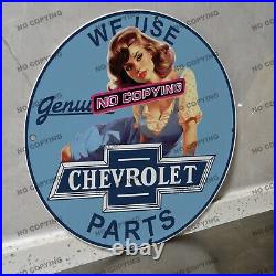 Vintage Chevrolet We Use Parts Porcelain Sign Gas Station Garge Advertising Oil