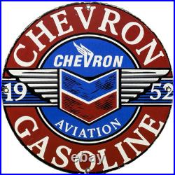 Vintage Chevron Gasoline Porcelain Sign Gas Station Pump Motor Oil Service