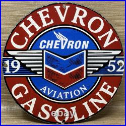 Vintage Chevron Gasoline Porcelain Sign Gas Station Pump Motor Oil Service
