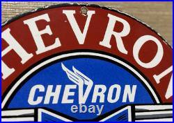Vintage Chevron Gasoline Porcelain Sign Gas Station Pump Motor Oil Service