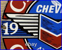 Vintage Chevron Gasoline Porcelain Sign Gas Station Pump Motor Oil Service