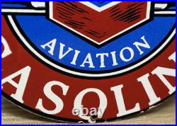 Vintage Chevron Gasoline Porcelain Sign Gas Station Pump Motor Oil Service