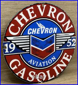 Vintage Chevron Gasoline Porcelain Sign Gas Station Pump Motor Oil Service