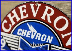 Vintage Chevron Gasoline Porcelain Sign Gas Station Pump Motor Oil Service