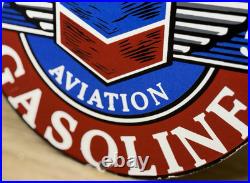 Vintage Chevron Gasoline Porcelain Sign Gas Station Pump Motor Oil Service