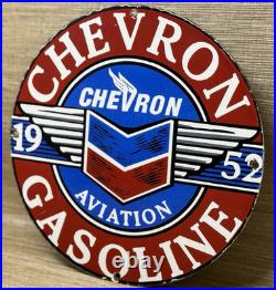 Vintage Chevron Gasoline Porcelain Sign Gas Station Pump Motor Oil Service