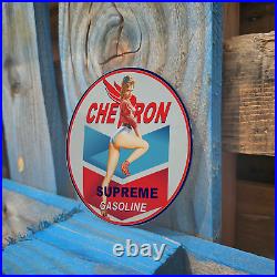 Vintage Chevron Supreme Gasoline Porcelain Gas Oil 4.5 Antique Sign