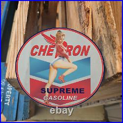 Vintage Chevron Supreme Gasoline Porcelain Gas Oil 4.5 Antique Sign