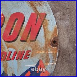 Vintage Chevron Supreme Old Us Gasoline Oil Gas Pump Enamel Porcelain Sign