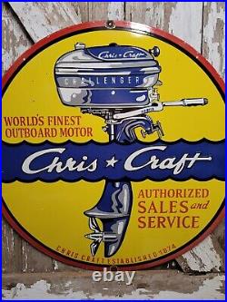 Vintage Chris Craft Porcelain Sign 30 Large Outboard Motor Boat Lake Gas Oil