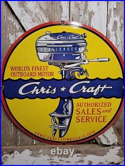 Vintage Chris Craft Porcelain Sign 30 Large Outboard Motor Boat Lake Gas Oil