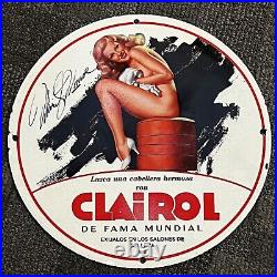 Vintage Clairol Porcelain Sign Marilyn Garage Man Cave Gas Oil Hair Care Service