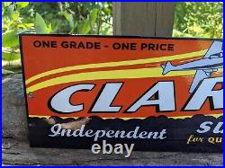 Vintage Clark's Aero Super Gas Porcelain Gas Station Pump Gasoline Sign 15 X 5