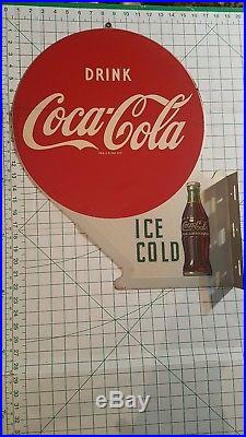 Vintage Coca Cola Flange Sign double sided 1950's coke gas oil