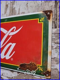 Vintage Coca Cola Porcelain Sign Old Coke Advertising Signage Soda Pop Gas Oil