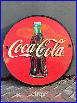 Vintage Coca Cola Sign Cast Iron Gas Oil Soda Coke Pop Beverage Advertising 10