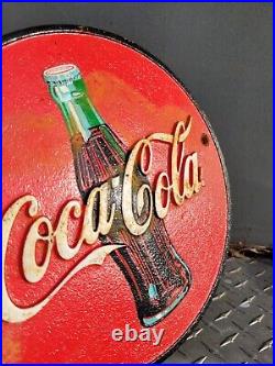 Vintage Coca Cola Sign Cast Iron Gas Oil Soda Coke Pop Beverage Advertising 10