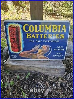 Vintage Columbia Batteries Co. Porcelain Sign 16 1/2 X 11 Very Rare