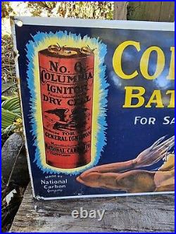 Vintage Columbia Batteries Co. Porcelain Sign 16 1/2 X 11 Very Rare