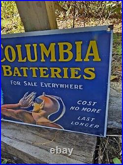 Vintage Columbia Batteries Co. Porcelain Sign 16 1/2 X 11 Very Rare