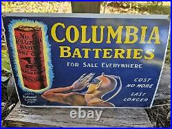 Vintage Columbia Batteries Co. Porcelain Sign 16 1/2 X 11 Very Rare