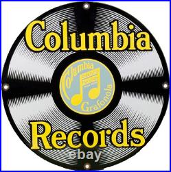 Vintage Columbia Records Porcelain Sign Record Player Gramophone Gas Oil Rca