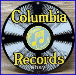 Vintage Columbia Records Porcelain Sign Record Player Gramophone Gas Oil Rca