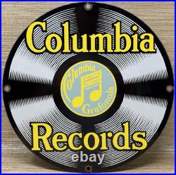 Vintage Columbia Records Porcelain Sign Record Player Gramophone Gas Oil Rca